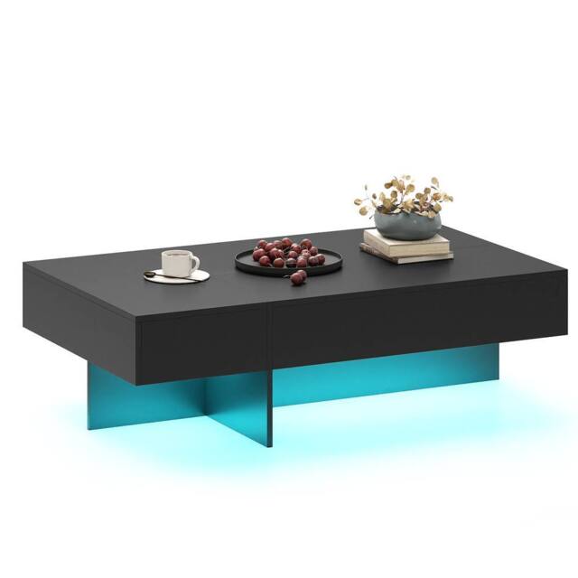 Costway Modern LED Coffee Table High-Gloss Accent Table with 3 Storage Drawers in Black - image 1