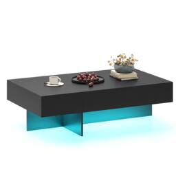 Costway Modern LED Coffee Table High-Gloss Accent Table with 3 Storage Drawers in Black - thumbnail 1