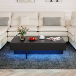 Costway Modern LED Coffee Table High-Gloss Accent Table with 3 Storage Drawers in Black - thumbnail 9