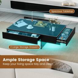 Costway Modern LED Coffee Table High-Gloss Accent Table with 3 Storage Drawers in Black - thumbnail 5