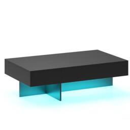 Costway Modern LED Coffee Table High-Gloss Accent Table with 3 Storage Drawers in Black - thumbnail 3
