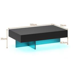 Costway Modern LED Coffee Table High-Gloss Accent Table with 3 Storage Drawers in Black - thumbnail 2