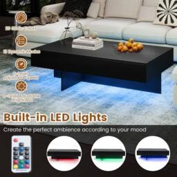 Costway Modern LED Coffee Table High-Gloss Accent Table with 3 Storage Drawers in Black - thumbnail 4