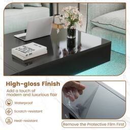 Costway Modern LED Coffee Table High-Gloss Accent Table with 3 Storage Drawers in Black - thumbnail 6