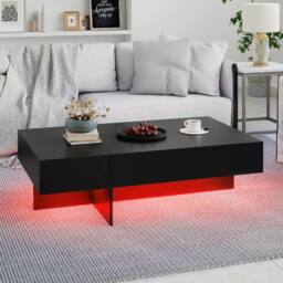 Costway Modern LED Coffee Table High-Gloss Accent Table with 3 Storage Drawers in Black - thumbnail 8