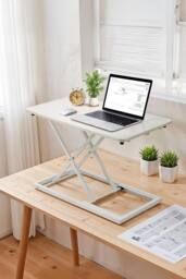 Living and Home Height Adjustable Standing Desk Converter in White - thumbnail 2