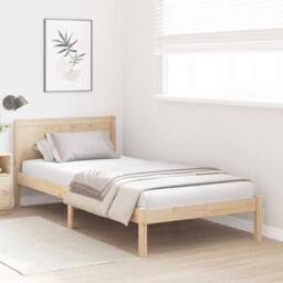 Berkfield Home Single Pine Wood Bed Frame Natural Solid Pine wood 90 x 200 cm in Beige - thumbnail 4