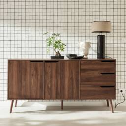 sweeek 160cm Walnut Wood-effect Sideboard in Dark Brown - thumbnail 1