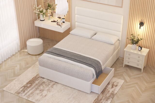 Somnior Chambery Plush Velvet Midnight Pocket Sprung Divan Storage Bed with 4 Drawers & Headboard in White - Size: King - image 1