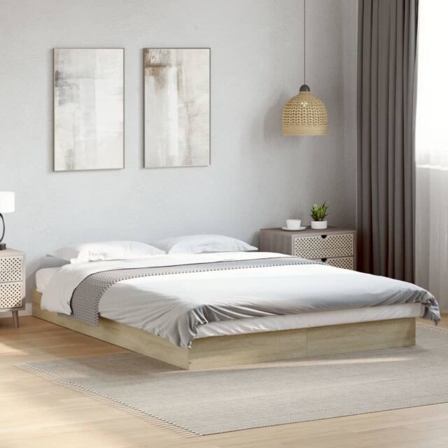 Berkfield Home Bed Frame without Mattress Sonoma Oak 140x200 cm Engineered Wood in Brown - image 1