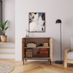 BIMOSSA Alya Multipurpose Occasional Cabinet - 80cm Modern Hallway Furniture, Tall Cabinet & Shoe Rack Storage Unit w/ Unique Lined Carving, Black - thumbnail 6
