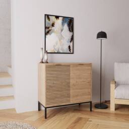 BIMOSSA Alya Multipurpose Occasional Cabinet - 80cm Modern Hallway Furniture, Tall Cabinet & Shoe Rack Storage Unit w/ Unique Lined Carving, Black - thumbnail 8