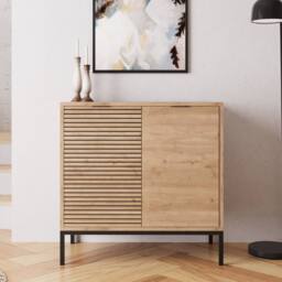 BIMOSSA Alya Multipurpose Occasional Cabinet - 80cm Modern Hallway Furniture, Tall Cabinet & Shoe Rack Storage Unit w/ Unique Lined Carving, Black - thumbnail 1