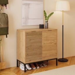 BIMOSSA Alya Multipurpose Occasional Cabinet - 80cm Modern Hallway Furniture, Tall Cabinet & Shoe Rack Storage Unit w/ Unique Lined Carving, Black - thumbnail 7