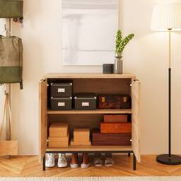 BIMOSSA Alya Multipurpose Occasional Cabinet - 80cm Modern Hallway Furniture, Tall Cabinet & Shoe Rack Storage Unit w/ Unique Lined Carving, Black - thumbnail 4