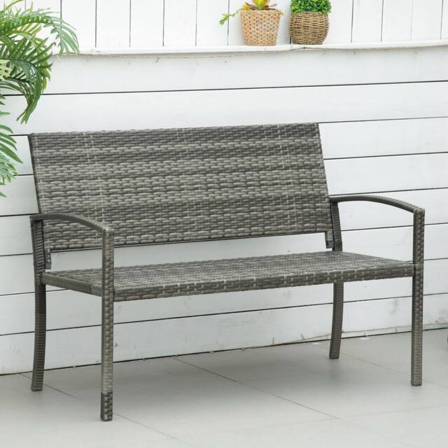 OUTSUNNY Patio Rattan 2 Seater Garden Bench Love Seater Garden Armchair in Grey - image 1