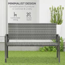 OUTSUNNY Patio Rattan 2 Seater Garden Bench Love Seater Garden Armchair in Grey - thumbnail 4