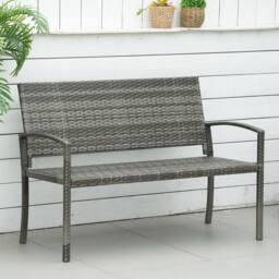 OUTSUNNY Patio Rattan 2 Seater Garden Bench Love Seater Garden Armchair in Grey - thumbnail 1