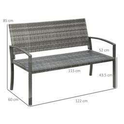 OUTSUNNY Patio Rattan 2 Seater Garden Bench Love Seater Garden Armchair in Grey - thumbnail 3