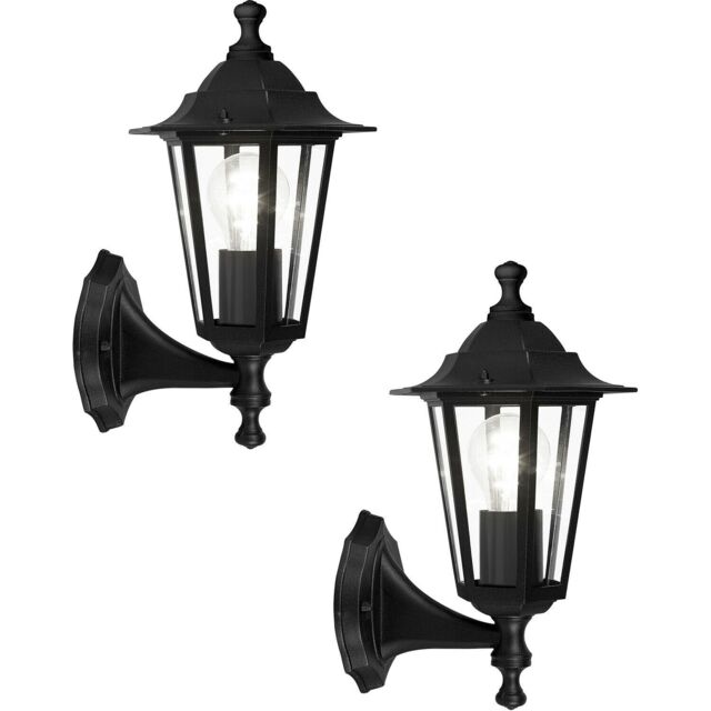 Loops 2 PACK IP44 Outdoor Wall Light Black Aluminium Lantern 1x 60W E27 Porch Lamp - image 1
