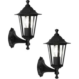 Loops 2 PACK IP44 Outdoor Wall Light Black Aluminium Lantern 1x 60W E27 Porch Lamp - thumbnail 1