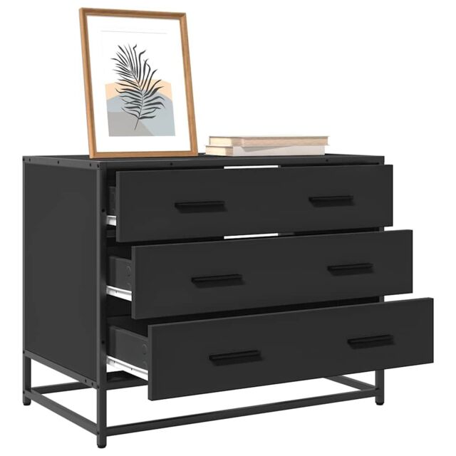 Berkfield Home Drawer Cabinet Black 70x41x56 cm Engineered Wood - Size: 70 x 41 x 56 cm