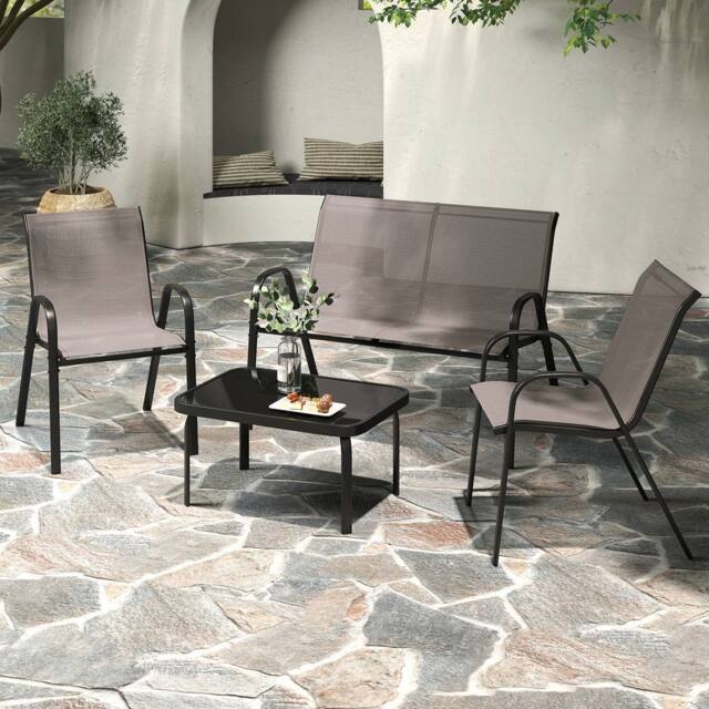 Costway 4PCS Patio Conversation Furniture Set Outdoor Metal Table & Chair Set in Grey - image 1