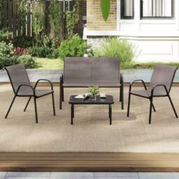Costway 4PCS Patio Conversation Furniture Set Outdoor Metal Table & Chair Set in Grey - thumbnail 5