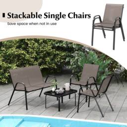 Costway 4PCS Patio Conversation Furniture Set Outdoor Metal Table & Chair Set in Grey - thumbnail 7