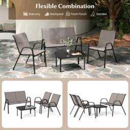 Costway 4PCS Patio Conversation Furniture Set Outdoor Metal Table & Chair Set in Grey - thumbnail 8