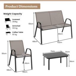 Costway 4PCS Patio Conversation Furniture Set Outdoor Metal Table & Chair Set in Grey - thumbnail 2