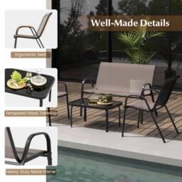 Costway 4PCS Patio Conversation Furniture Set Outdoor Metal Table & Chair Set in Grey - thumbnail 9