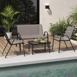 Costway 4PCS Patio Conversation Furniture Set Outdoor Metal Table & Chair Set in Grey - thumbnail 4