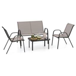 Costway 4PCS Patio Conversation Furniture Set Outdoor Metal Table & Chair Set in Grey - thumbnail 3