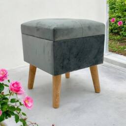 Minster Trunk - Wood/Velvet - L33 x W33 x H42 cm - Grey - thumbnail 2