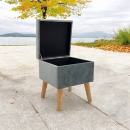 Minster Trunk - Wood/Velvet - L33 x W33 x H42 cm - Grey - thumbnail 3