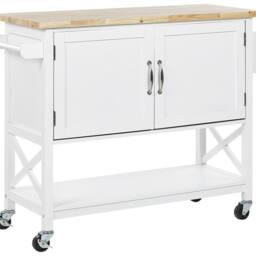 Wyld and Coco Nordic Kitchen Trolley - White MDF Body with Light Wood Top - thumbnail 2