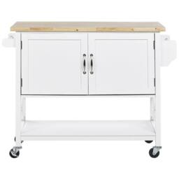 Wyld and Coco Nordic Kitchen Trolley - White MDF Body with Light Wood Top - thumbnail 5