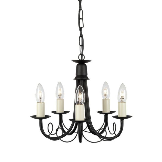 Loops 5 Bulb Chandelier Hanging Pendant LIght Black LED E14 60W Bulb