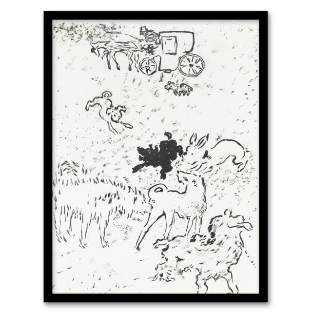 Artery8 The Dogs Art Nouveau Drawing Pierre Bonnard Framed Wall Art Print in White - Size: A4 - image 1