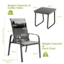 Costway 3-Piece Patio Bistro Furniture Set Outdoor Coffee Table Stackable Chairs Set in Grey - thumbnail 2