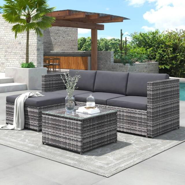 Matteo Victoria Grey Rattan 3-Seater Garden Corner Sofa Set - image 1