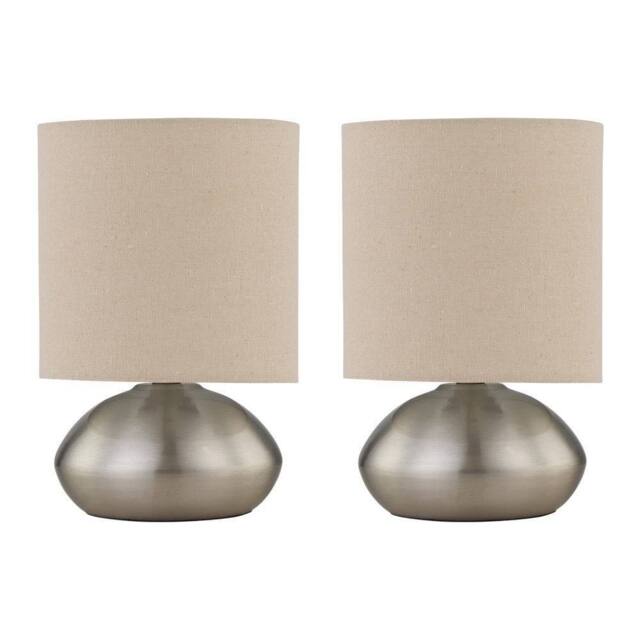 First Choice Lighting Set of 2 Jenson - Brushed Chrome Touch Table Lamp with Linen Shades in Silver - image 1