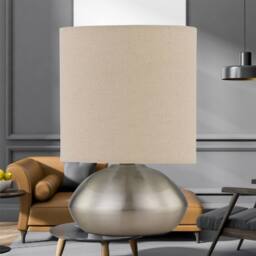 First Choice Lighting Set of 2 Jenson - Brushed Chrome Touch Table Lamp with Linen Shades in Silver - thumbnail 3