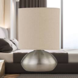 First Choice Lighting Set of 2 Jenson - Brushed Chrome Touch Table Lamp with Linen Shades in Silver - thumbnail 4