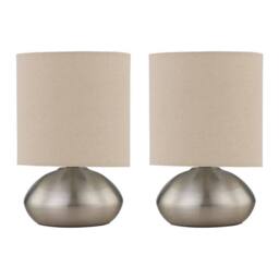 First Choice Lighting Set of 2 Jenson - Brushed Chrome Touch Table Lamp with Linen Shades in Silver - thumbnail 1