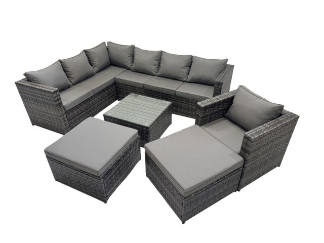 Fimous Patio Furniture Sets with Corner Sofa Chair 2 Big Footstools in Dark Grey