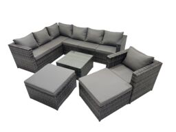 Fimous Patio Furniture Sets with Corner Sofa Chair 2 Big Footstools in Dark Grey - thumbnail 1