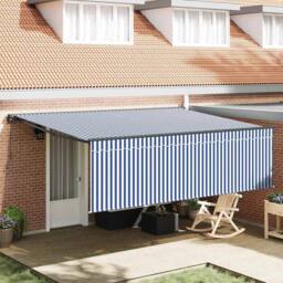 Berkfield Home Retractable Awning Blue & white Blue & White Anthracite - thumbnail 2