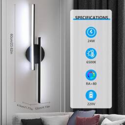 Goeco LED Indoor Wall Light 24W Modern Wall Lamp 6500 K for Bedroom Hallway in Black - thumbnail 2